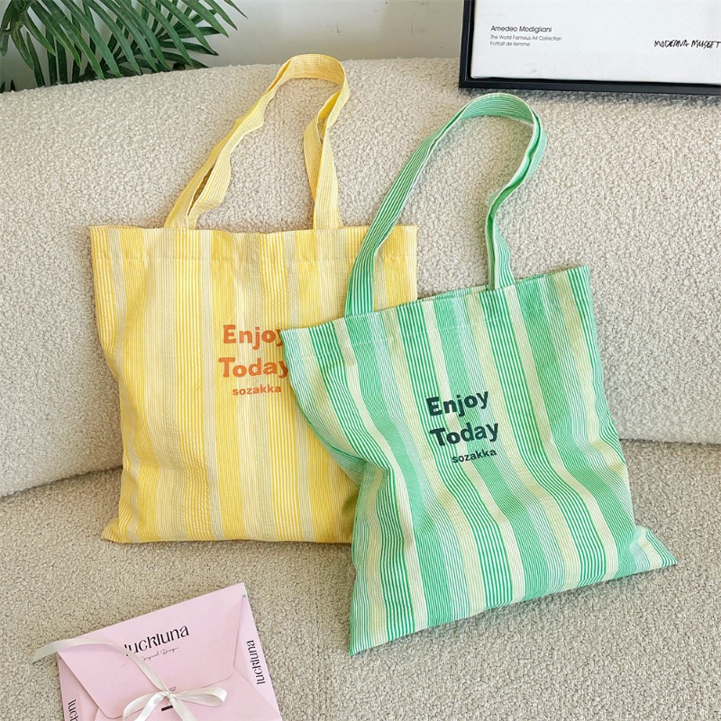 Tote Bag Canvas Print - 1pcs6552 limon sarısı çizgili kanvas tote