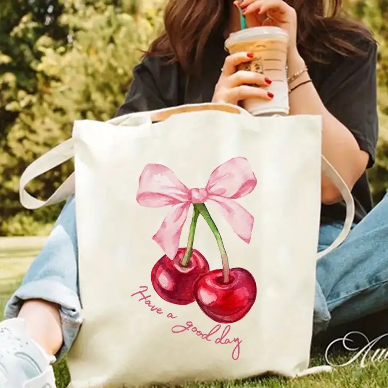 Tote Bag Canvas Print - Kiraz Fiyonk Tasarımlı Kanvas Çanta, İyi