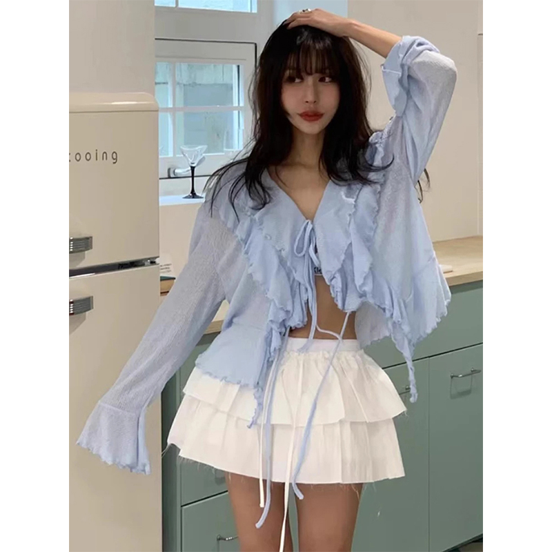 Street Fashion In Korea - MEXZT Kırpılmış Beyaz Gömlek Kadın Moda