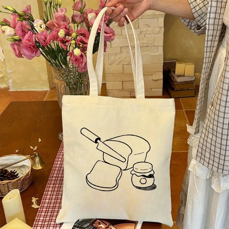 Tote Bag Canvas Print - Ekmek Reçeli Çizgi Sanatı Kanvas Tote