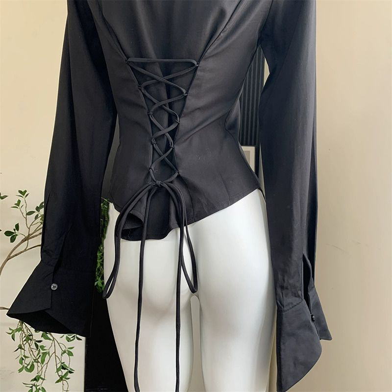 Gidyq Kadın Siyah Bandaj Gömle - Street Fashion In Korea incelemesi ve fiyatı