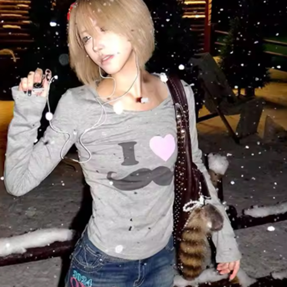 Japon Y2K Sakal Baskılı Tişört - Street Fashion In Korea incelemesi ve fiyatı