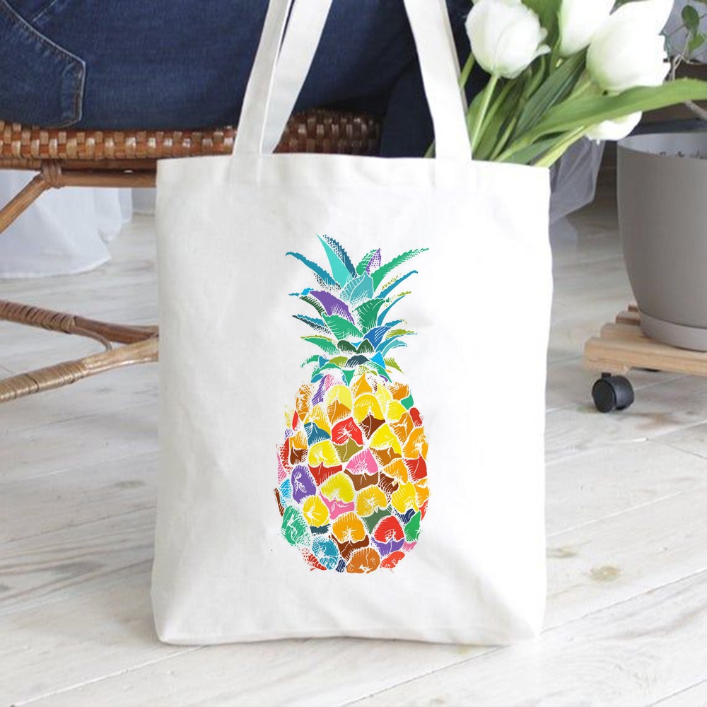 Ananas Karikatür Tarzı Baskılı - Tote Bag Canvas Print incelemesi ve fiyatı