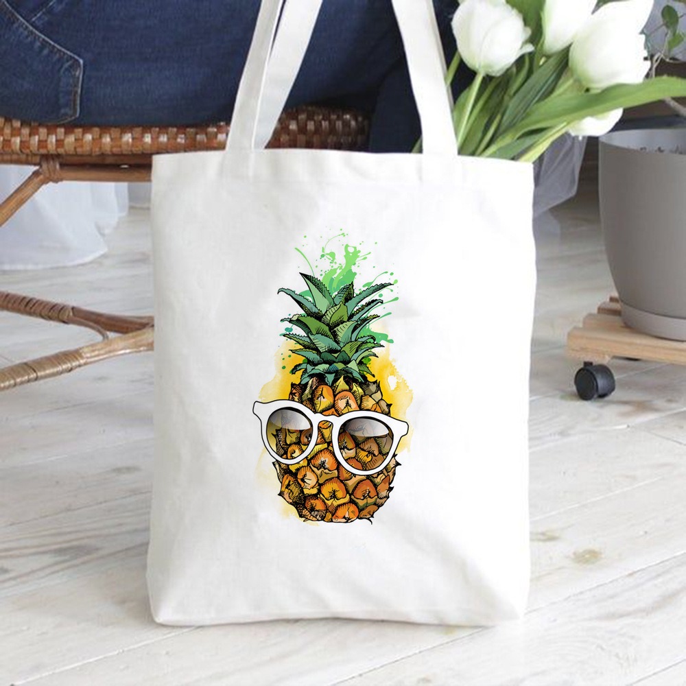 Ananas Karikatür Tarzı Baskılı - Tote Bag Canvas Print incelemesi ve fiyatı
